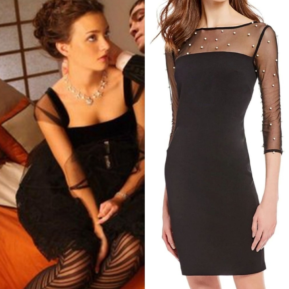 ❗Blair Waldorf Style Pearl Illusion Black Cocktail Dress 2❗